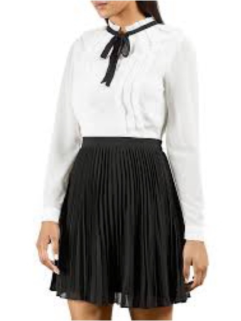 Ted Baker London Black & White Zazu Pleated Midi Dress with Bow Neck - Picture 16 of 16